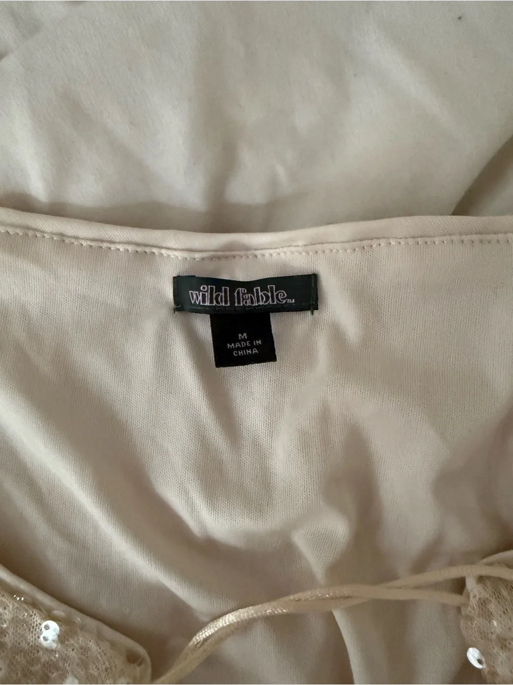 wild fable Cream Sequin Keyhole Long-Sleeve Crop Top